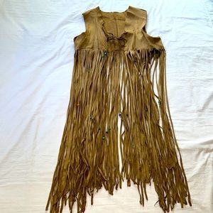 Vest Fringe Soft, Tan Leather with Awesome 30" Tassels Beads Suede Vintage